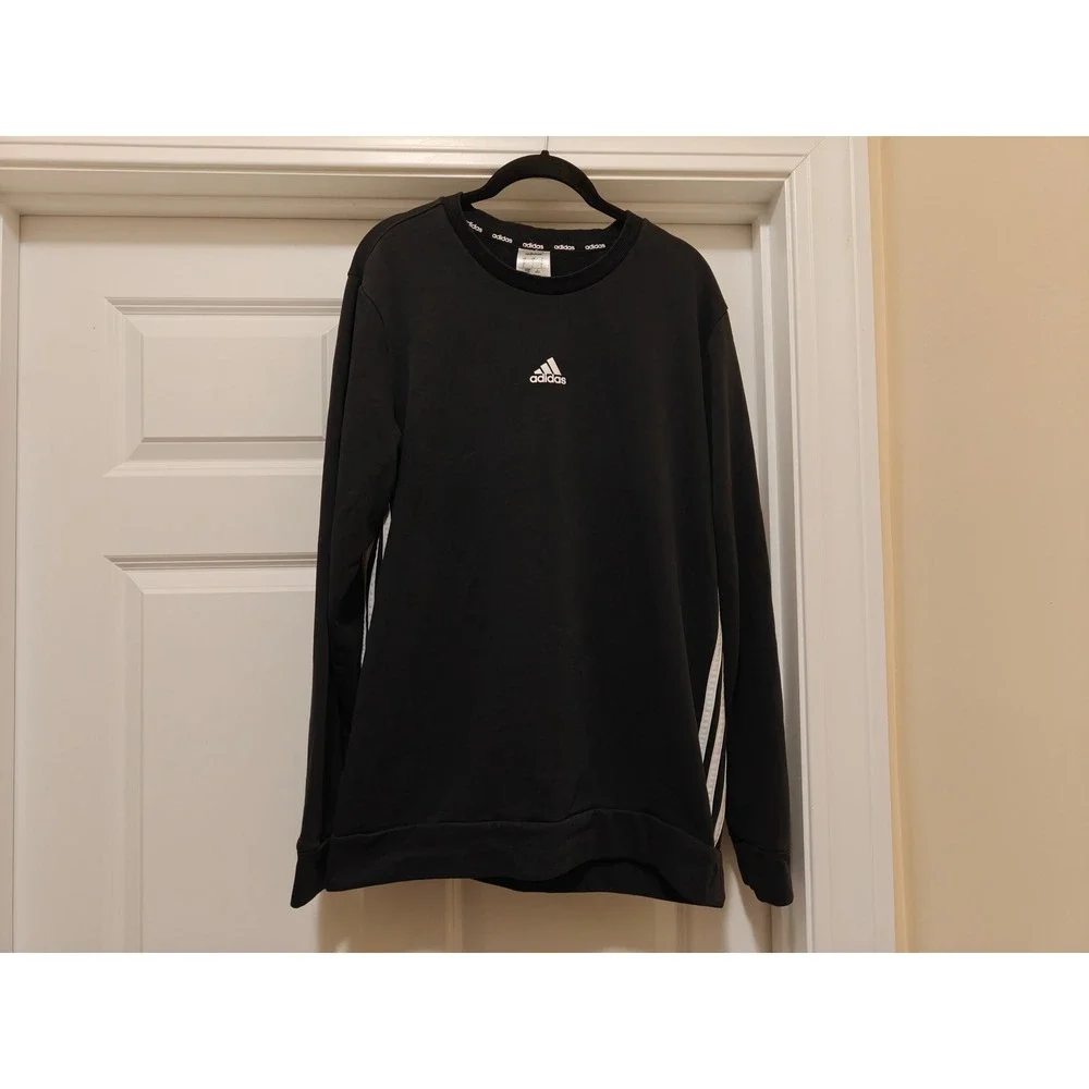 Adidas Mens Essentials 3-Stripes Fleece Sweatshirt Black GT9437 Size Large‎